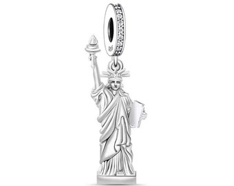 New York Statue of Liberty With Torch and Book Charm, Charms for Pandora Bracelet, 925 Sterling Silver Charms, Fit Pandora Charms
