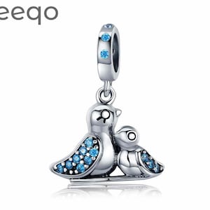 Fit Pandora Charms, 925 Sterling Silver Charms, Charms for Pandora Bracelet, Charms for Bracelet, Cute Bird and Baby Blue CZ Pendant Charm