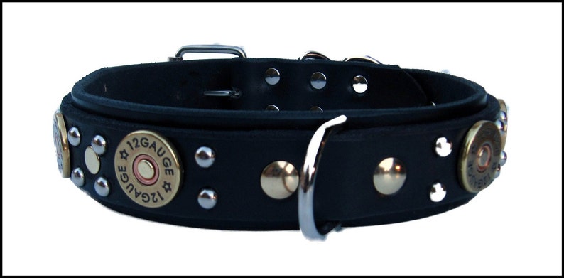 Dog Collar Leather with Shotgun Shell Conchos in Black or | Etsy