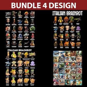 Bundel 4 Italian Brainrot png, grappige personages, Tralalero Tralala, Bombardino Cocodrilo, Ballerina Cappuccina, Rhino Toasterino, Tung Sahur