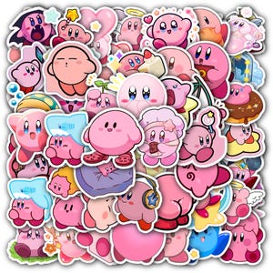 Set 60 Stickers Kirby for Fans - Cute Game Character Aesthetic - Waterproof Vinyl Sheet for Laptop, Phone, Water Bottle, and More