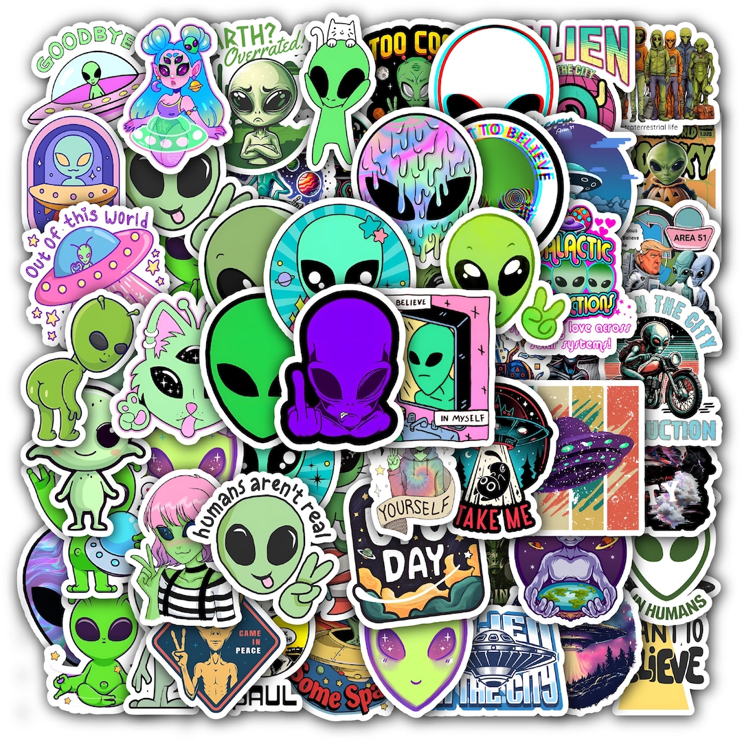 Set 60 Alien - UFO & Space Stickers, Trippy Sci-fi Aesthetic ...
