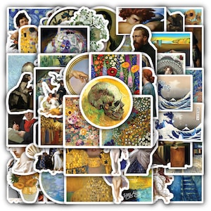 Set 60 Famous Painting Stickers for Art Portfolios, Gallery Labels, Waterproof Vinyl Sticker Sheet for Sketchbook, Laptop,...