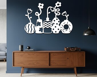 Iron Flower Vase Wall Art, Minimalist Metal Botanical Decor