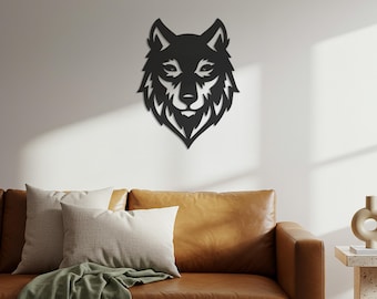 Metalen muurkunst wolfskop – decor dierensilhouet in Scandinavische stijl