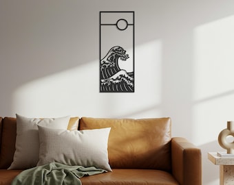 Minimalist Wave Metal Wall Art – Japanese Ocean Sculpture