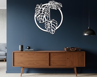 Metalen muurkunst monsterablad, ronde botanische ijzeren hanger