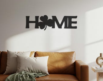 Rustic Clover Metal HOME Sign – Irish Wall Art