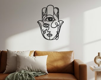 Arte de pared de metal con cara de mano de Fátima: Escultura bohemia del tercer ojo