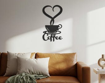 Heart Coffee Cup Metal Wall Art – Minimalist Kitchen Decor
