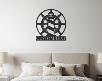 Custom Lighthouse Metal Wall Art, Personalized Nautical Wall Decor, Coastal Home or Beach House Lighthouse Sign with Custom Text