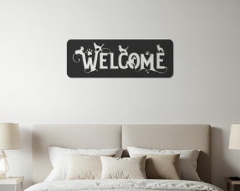 Letrero de bienvenida para gatos, arte mural de metal – Decoración rústica para la entrada de amantes de las mascotas