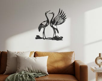 Crane Metal Wall Art, Minimalist Bird Silhouette Sculpture