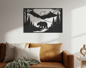 Bear Mountain Metal Wall Art, Rustic Cabin Decor, Wildlife Sculpture