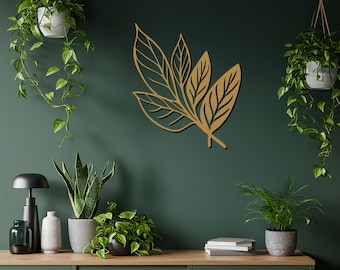Arte mural moderno de hojas de hierro: silueta botánica, decoración inspirada en la naturaleza