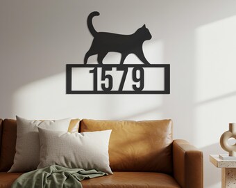 Custom Cat Address Sign – Metal House Number Plaque, Cat Silhouette