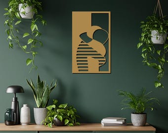 Escultura de pared minimalista de metal con una pareja abrazándose, escultura moderna de hierro