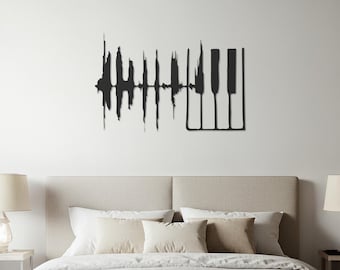 Arte de ondas de piano, decoración de pared de metal con música, diseño inspirado en ondas sonoras, regalo moderno para músicos, decoración artística para el hogar, estudio o sala de estar.