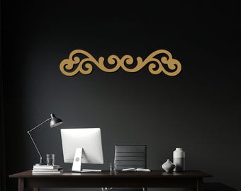 Arte mural de metal con espirales doradas, decoración vintage para oficina