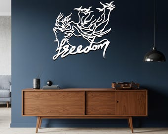 Arte de pared de metal "Freedom": silueta de pájaros y rostro - Decoración de hierro inspiradora