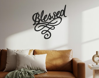 Blessed Script Metal Wall Art, Modern Farmhouse Sign