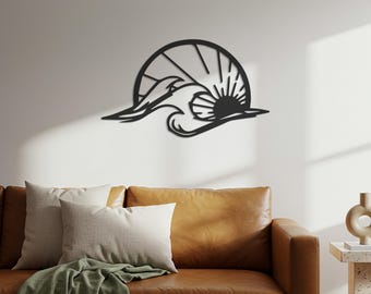 Laser Cut Wave Sun Metal Wall Art, Coastal Home Decor