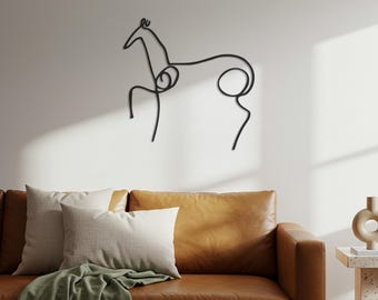 Arte minimalista de líneas de caballos, decoración de pared de metal, silueta moderna