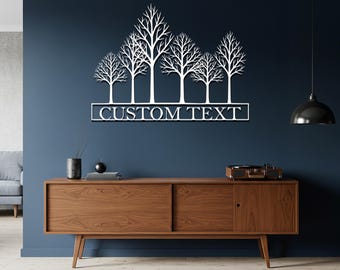 Custom Family Name Metal Tree Wall Art, Modern Forest Decor
