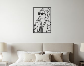 Minimalist Metal Woman Silhouette Wall Art, Sunglasses, Line Art