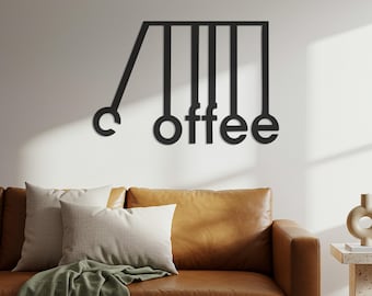 Arte mural de metal con temática de café, decoración moderna para cafeterías, diseño tipográfico minimalista, regalo para cocineros y baristas, escultura de pared contemporánea para el hogar