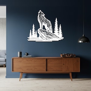 Howling Wolf Metal Wall Art, Forest Animal Silhouette, Rustic Iron Wildlife Decor, Modern Cabin Wall Hanging for Indoor or Outdoor Use