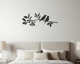 Black Metal Bird Branch Wall Art, Modern Iron Silhouette Decor