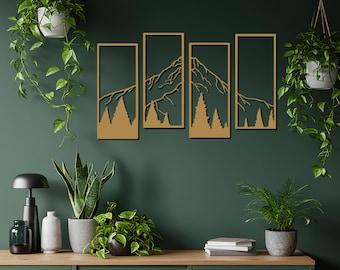 Framed Mountain Forest Metal Wall Art, 5-Piece Landscape Panel
