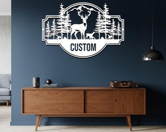 Custom Deer Metal Wall Art, Personalized Hunting Lodge Decor