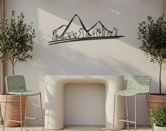 Arte mural de metal con diseño de montaña: Personas abstractas, decoración moderna para exteriores