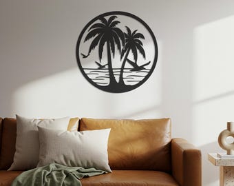 Palm Tree Sunset Metal Wall Art, Coastal Home Decor