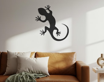 Metal Gecko Wall Art: Modern Tropical Lizard Silhouette