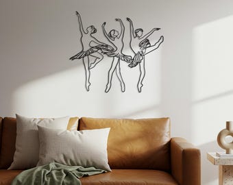 Metal Ballerina Trio Wall Art: Elegant Dancer Silhouette Decor
