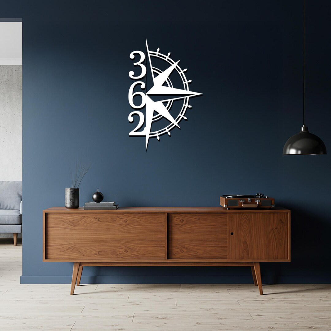 Compass Sign Numbers Compass Numbers Art, Nautical Metal Wall Decor, Modern Direction Design ...
