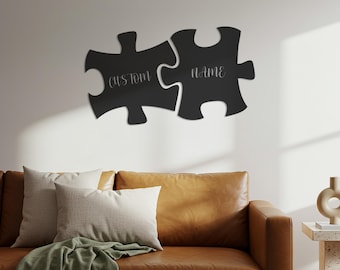 Custom Puzzle Piece Metal Wall Art, Personalized Couple Name Sign, Unique Relationship Decor for Home, Wedding, or Anniversary Gift