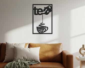 Minimalist Tea Cup Metal Wall Art: Kitchen & Cafe Decor