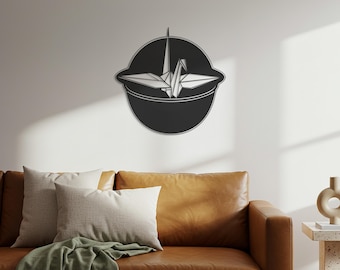 Origami Crane in Hard Hat, Metal Wall Art, Engineer Gift