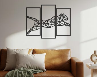 Geometrische metalen muurkunst cheetah – modern dierensilhouet, 3-delig