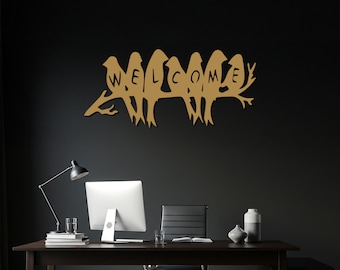 Welcome Birds Metal Wall Art: Modern Silhouette Sign