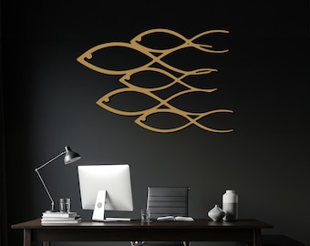 Modern Fish School Metal Wall Art, Minimalist Ocean-Inspired Sculpture, Nautical Home Decor for Living Room, Patio, or Coastal Spaces