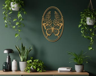 Butterfly Metal Wall Art, Floral Oval Garden Sign