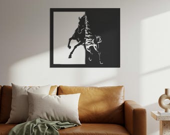 Arte de pared de metal abstracto de caballo: silueta de granja moderna