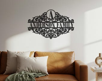 Custom Metal Family Name Sign, Monogram Wall Decor