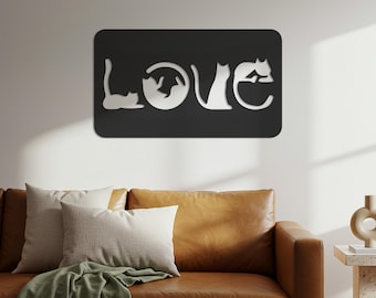 Cat Love Metal Wall Art: Modern Home Decor, Pet Lover Gift