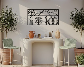 Geometric Mountain Metal Wall Art, Modern Nature Decor